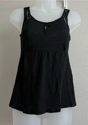 Express Y2K Babydoll Tank Top Black Lace Strap Detail Empire Waist XS thumbnail 1
