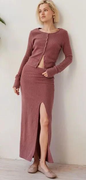 NWT urban outfitters ribbed pink midi skirt thumbnail 1