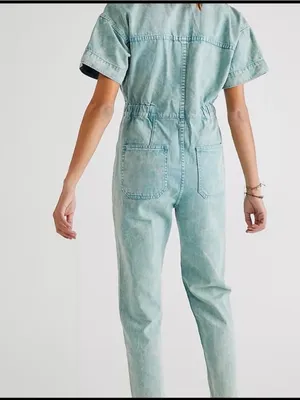 We The Free Marci Mint/Aqua Denim Overalls Jumpsuit Size Small thumbnail 2