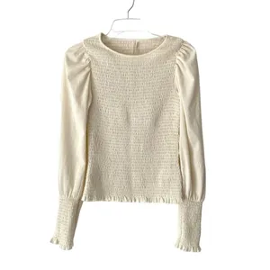 Anthropologie Smocked Puff Sleeve Ivory Cream Top size small Femine thumbnail 4