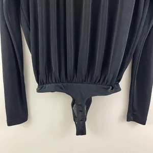 Free People Black Plunging V Neck Faux Wrap Long Sleeve Turnt Bodysuit NEW thumbnail 10