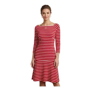 Lauren‎ Ralph Lauren Red Striped Drop Waist Dress Size 2 Nautical Square Neck thumbnail 11