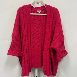 Umgee Magenta Pink Cable Knit Open Front Cardigan Sweater‎ M/L Chunky Oversized thumbnail 1