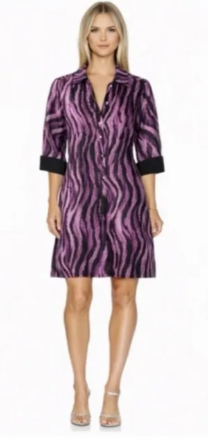 NWT Revolve x Perlavera Purple & Black Clara Zebra-Print Button Down Shirt Dress thumbnail 1