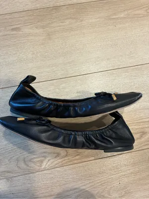 Tory Burch Women’s Square Toe Bow Leather Ballet Flat Black Size 9 thumbnail 3