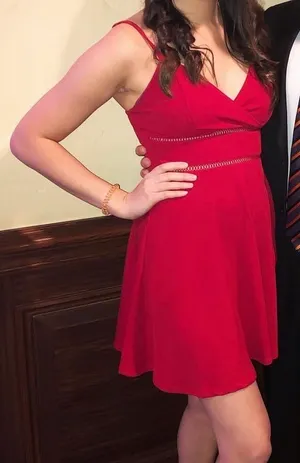 Jun & Ivy Red V-Neck Fit & Flare Mini Dress thumbnail 1