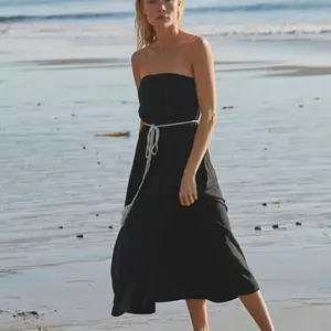 Free People black strapless dress with wood bead belt. Medium. Retails $70 thumbnail 3