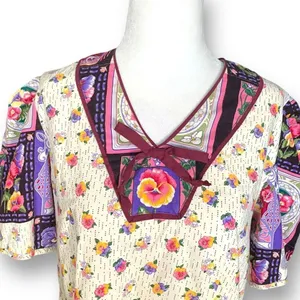Vintage Handmade Square Dancing Skirt Set Purple Pansy Floral Printed Midi‎ thumbnail 9