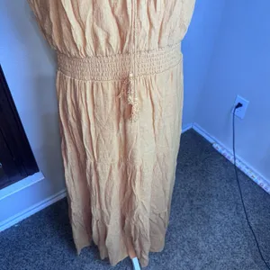 Luxology Gauzy Maxi Dress Sz L Orange Smocked Waist Ruffled Tiered Gypsy Boho thumbnail 4
