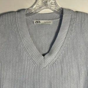 Zara Womens Small‎ Light Blue Ribbed Knit V-Neck Sleeveless Sweater Vest Top thumbnail 3