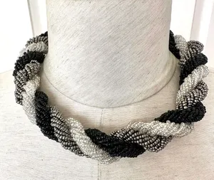 Black and grey twisted seed beaded Indonesian necklace thumbnail 1