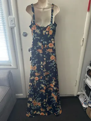 Lulu's Navy Floral Square-Neck Maxi Dress with Thigh Slit thumbnail 5