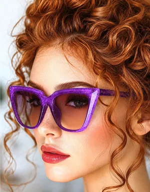 Candy Color Glittering Cat Eye Sunglasses - Pretty Purple thumbnail 1