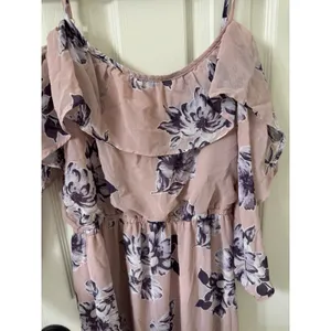 As U Wish Pink Purple Floral Cold Shoulder Ruffle Maxi Dress Adjustable Straps M thumbnail 3