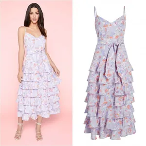 LIKELY NWT $248 Ariella Floral Tiered Ruffle Midi Dress Pastel Purple Women's 8‎ thumbnail 3