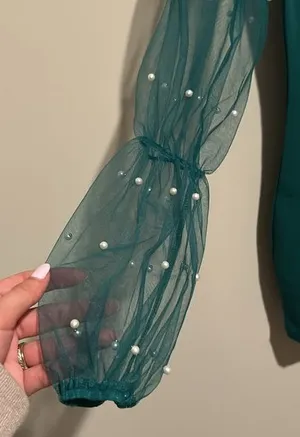 Mesh ruffled Sleeve Green Mini Dress Size 0 thumbnail 1
