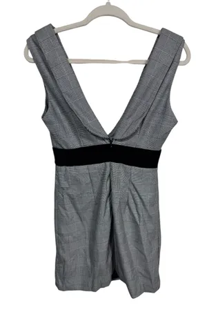 Shein X Women's Plaid Mini Dress Deep V‎ Back Zip Black Waistband XS New thumbnail 1