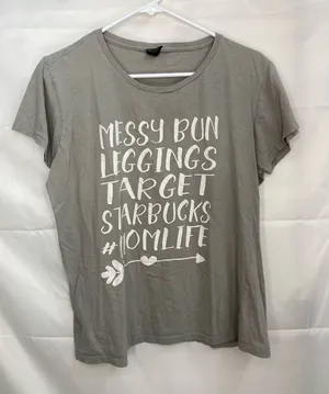 Anvil women’s gray white‎ relaxed short sleeve coffee mom cotton casual tshirt L thumbnail 1