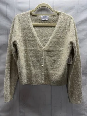 Old Navy NWT Cream Gold Textured Shine Crop Party Cardi Cardigan Sweater Small thumbnail 3