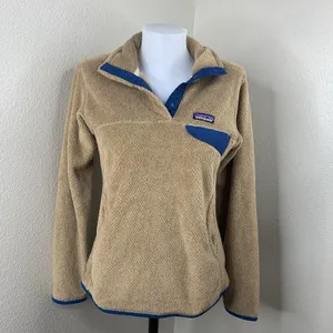 PATAGONIA Re-Tool T-Snap Pullover Sz S Tan Brown Blue Fleece Sweater Half-Snap thumbnail 2