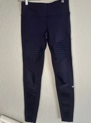 Alo Yoga Navy Blue Moto Leggings Mesh Panels Pilates Yoga Relaxation Loungewear thumbnail 1