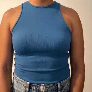 blue ribbed stretchy bodysuit thumbnail 1