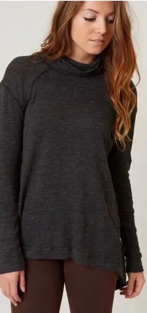 Free People We The Free Turtleneck Tunic Top Medium Gray/Tan Split Back thumbnail 1