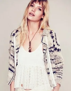 FREE PEOPLE Crochet Knit Moto Sweater Jacket; retails $259; size large thumbnail 1