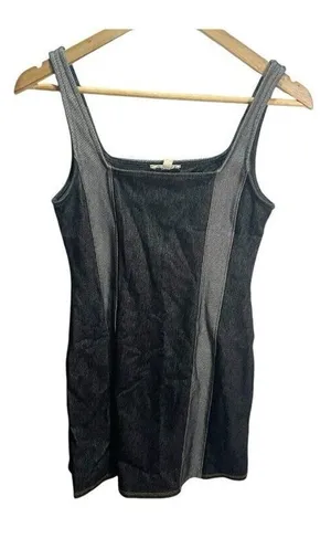 Moa Moa Women's Small Blue Denim Striped Mini Dress‎ Sleeveless Stretch thumbnail 1