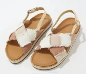 American Eagle patchwork criss‎ cross sandals white pink tan women’s size 9 thumbnail 1