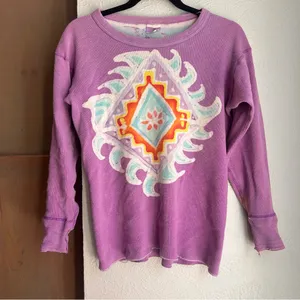 Vintage 70s 80s purple batik thermal top Size Small thumbnail 3