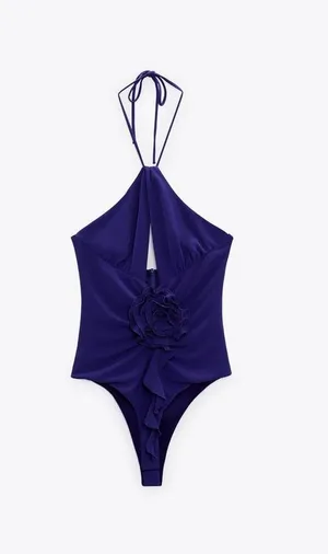 ZARA NWT Purple FLORAL HALTER BODYSUIT thumbnail 6