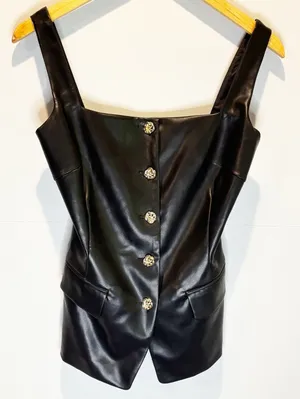 Pixie Market Black Faux Leather Sleeveless Button Front Top - size XS thumbnail 1