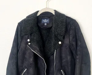 [American Eagle Outfitters] Black Shearling Faux Suede Moto Jacket Size Medium M thumbnail 8