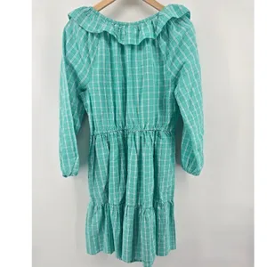 J.Crew Dress Womens 14 Green Plaid Ruffle Neck Tiered Seersucker BP802 New thumbnail 4