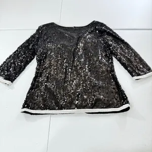 IMAN Sz M Sparkling Black Sequin‎ Embellished Jacket with White Trim 3/4 Sleev thumbnail 5