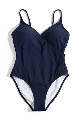 Cupshe Navy Blue Textured Wrap One Piece Swimsuit‎ NWT Womens Size Medium thumbnail 1