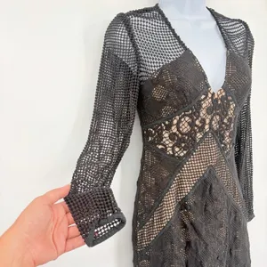 Blessed are the Meek Barbados Crochet Mini Dress Sz 0 Whimsigoth HOCO Festival thumbnail 4