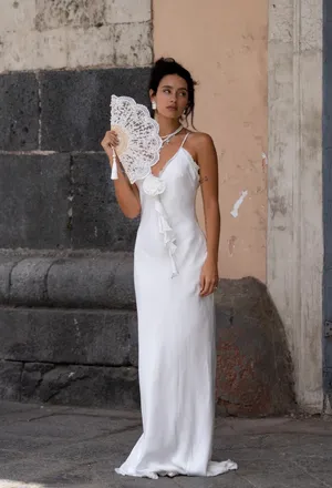 12th Tribe Prosecco White Rosette Frill Maxi Dress thumbnail 2