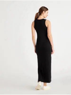 Quince Tencel Tank Maxi Dress Small Black Slit Minimal Vacation Classic Chic thumbnail 2