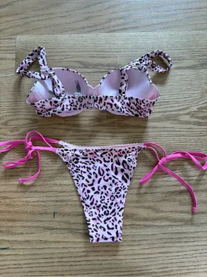 Frankie's Bikinis Pink Leopard Print Bikini Set with Hot Pink Ties thumbnail 3