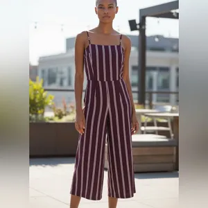 Say Anything Burgundy Striped Jumpsuit | Boho Minimal | Made in USA | M thumbnail 3