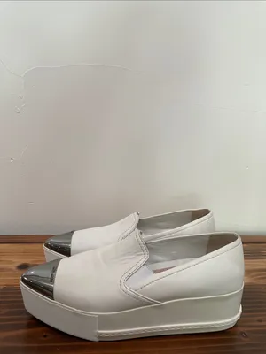 Miu Miu White Metallic Cap-Toe Leather Platform Sneakers Size 37.5 thumbnail 6