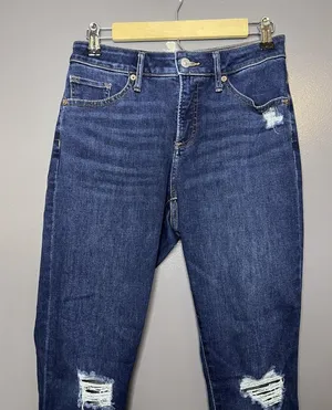 Express Curvy Skinny Mid Rise Jeans Womens 4L Med Wash Distressed Tall Denim thumbnail 1