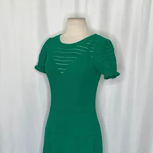 Anthropologie MAEVE Promenade Pointelle‎ Knit Dress Solid Green Flirty X-Small thumbnail 8