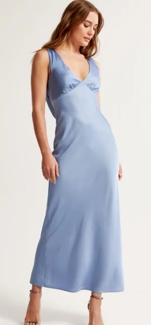 Abercrombie Pale Blue Satin Cowl Back Maxi Dress thumbnail 1