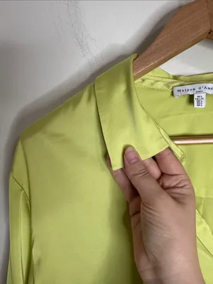 Maison d’Amélie Paris Lime Green Satin Button Down Blouse size L thumbnail 4