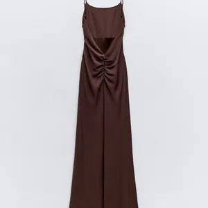 NWT Zara brown open-back maxi dress with back ruching size large thumbnail 3