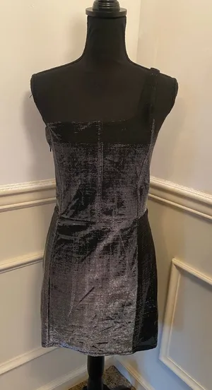 White Fox One Shoulder Guilty Pleasure Metallic Silver Mini Dress Bodycon Corset thumbnail 1