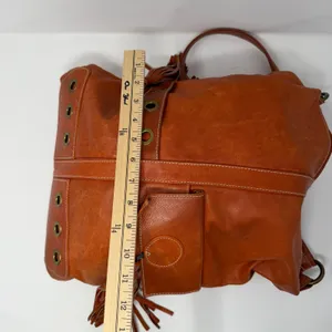 Avorio Italian Leather Tassel Shoulder Bag Orange Boho Womens Large thumbnail 14